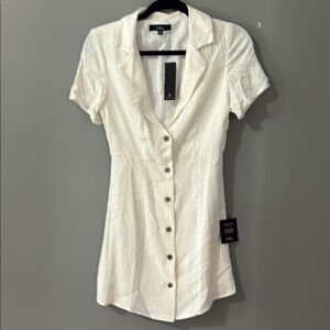 Lulu's Cream Short Sleeve Button Down Shirt